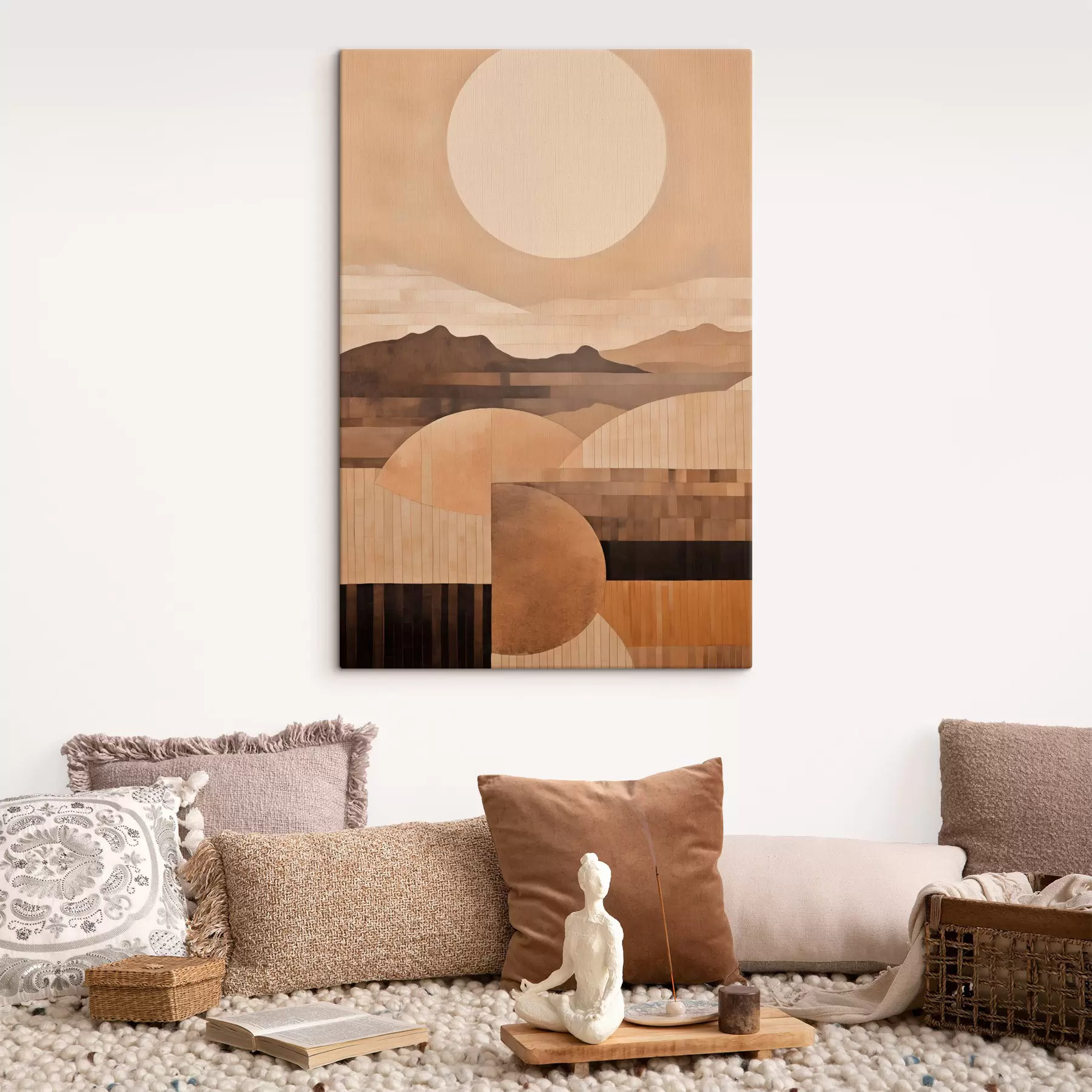 Obraz Minimalistická krajina s geometrickými tvary, hory v sépiových tónech Č. s49484