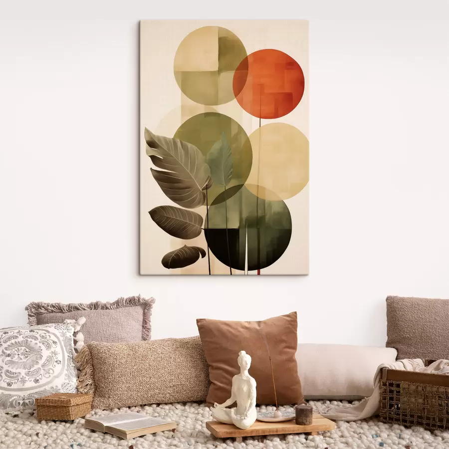 Obraz Listy na geometrickém pozadí, styl abstraktního moderního umění Č. s49491