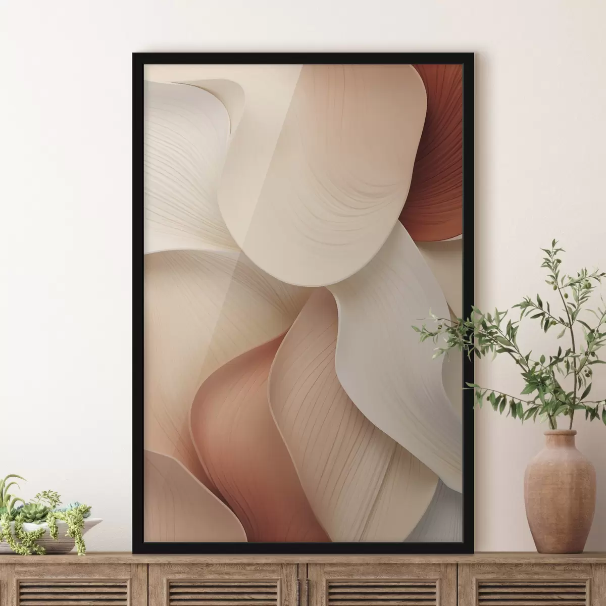 Poster Abstraktní tvary s jemnými, plynulými liniemi v odstínech krémové a béžové f49488