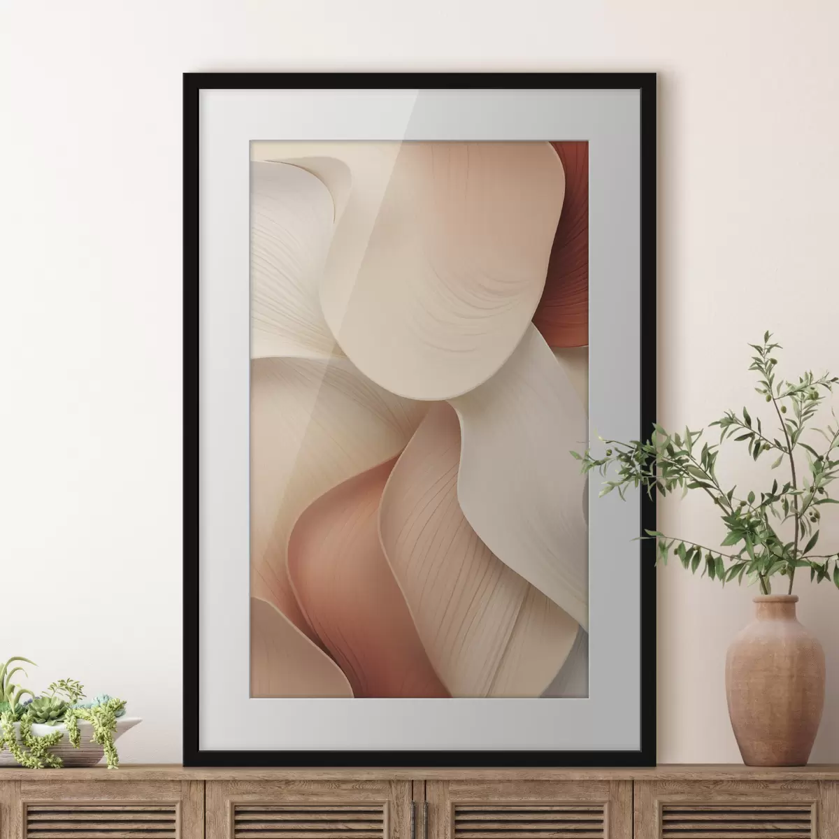 Poster Abstraktní tvary s jemnými, plynulými liniemi v odstínech krémové a béžové f49488