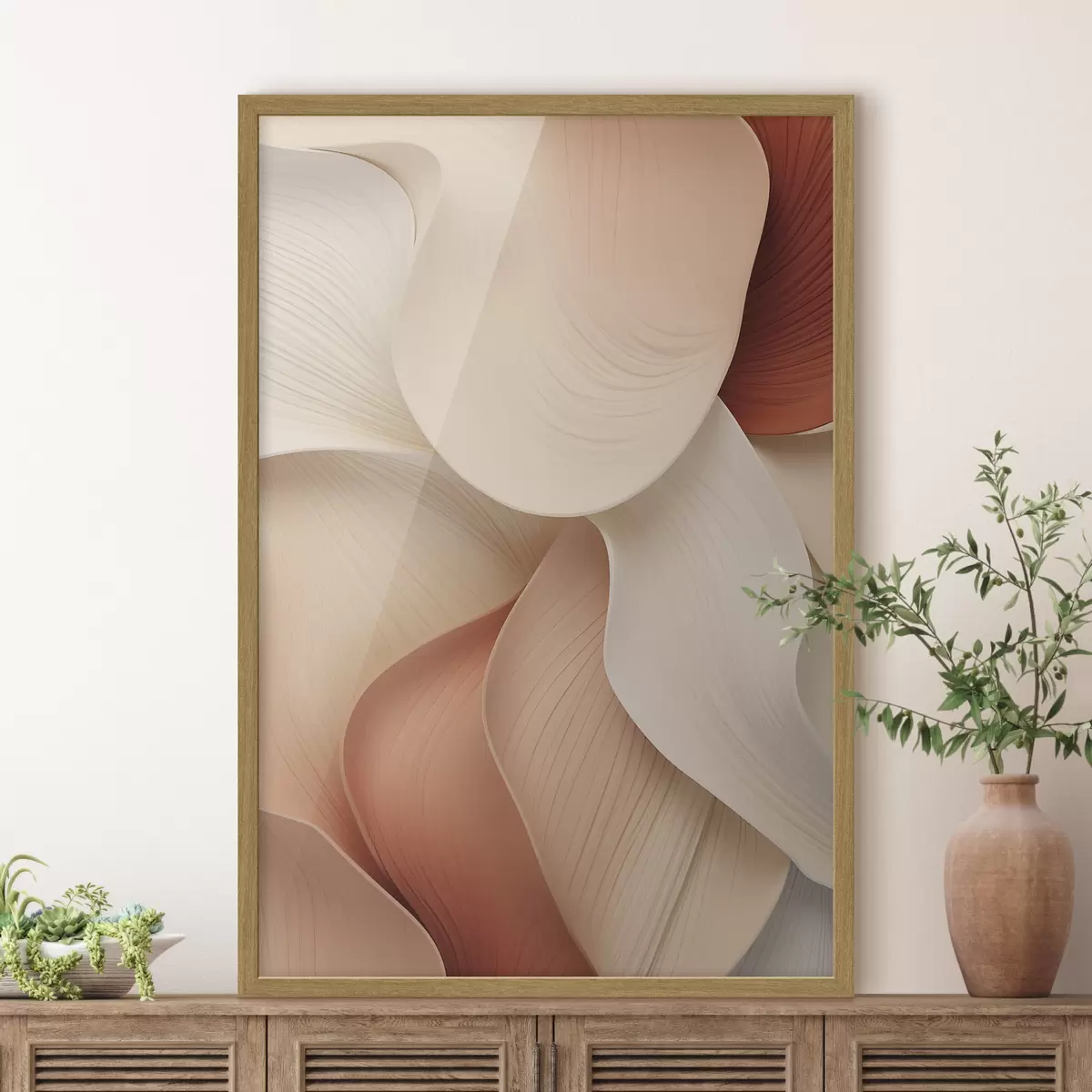 Poster Abstraktní tvary s jemnými, plynulými liniemi v odstínech krémové a béžové f49488