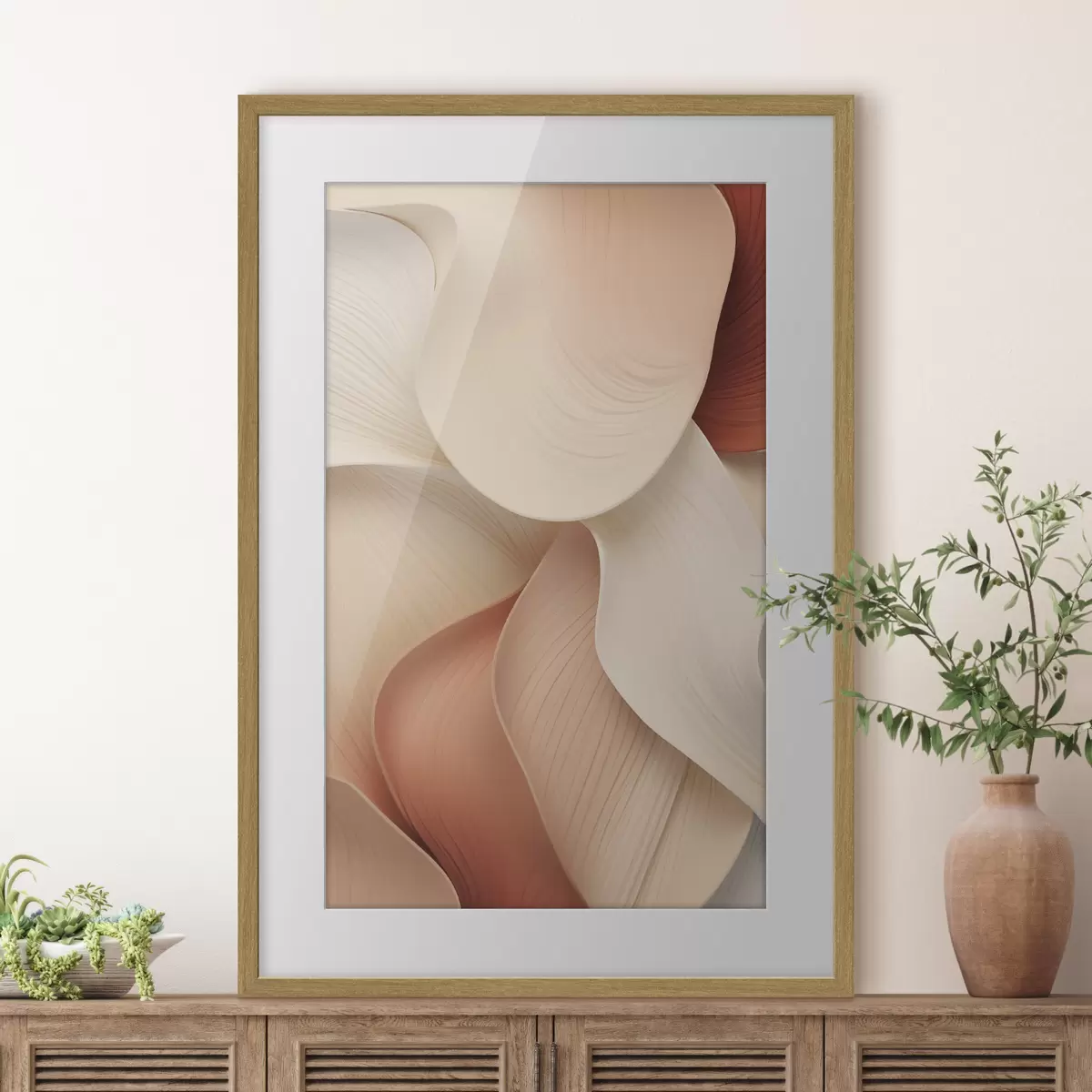 Poster Abstraktní tvary s jemnými, plynulými liniemi v odstínech krémové a béžové f49488