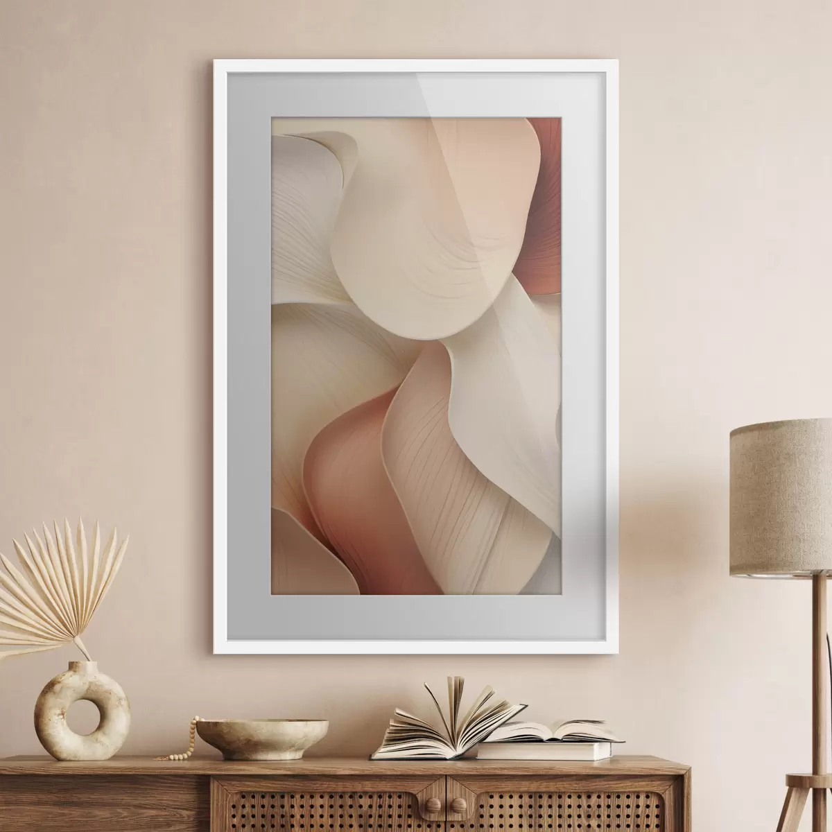 Poster Abstraktní tvary s jemnými, plynulými liniemi v odstínech krémové a béžové f49488