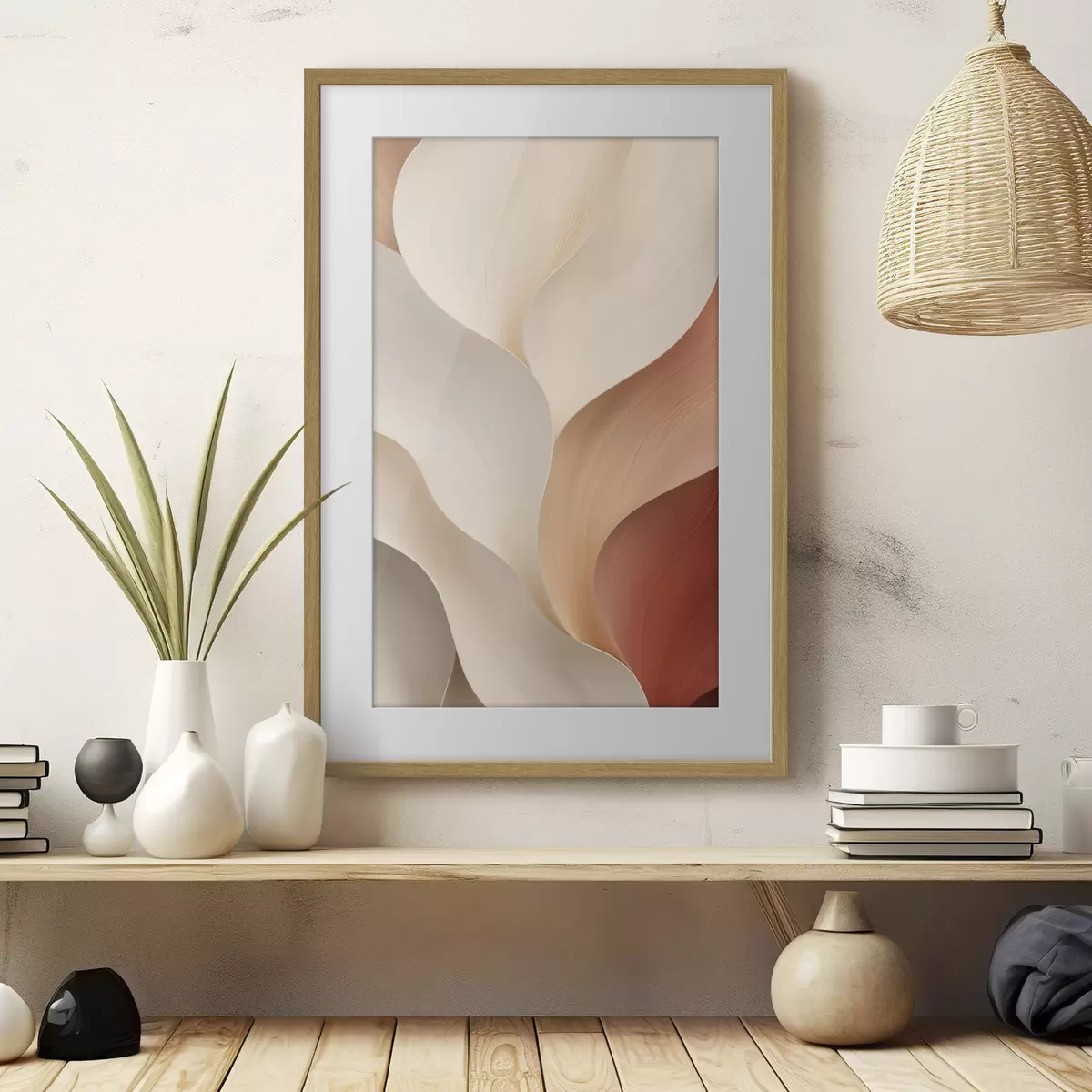 Poster Abstraktní tvary s jemnými, plynulými liniemi v odstínech krémové a béžové f49489