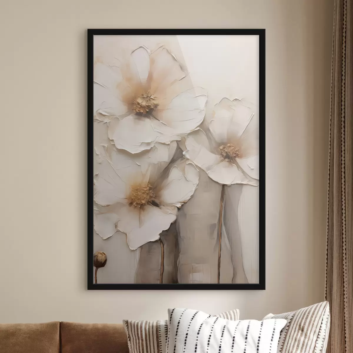 Poster Velké bílé květy na světlém abstraktním pozadí f49495