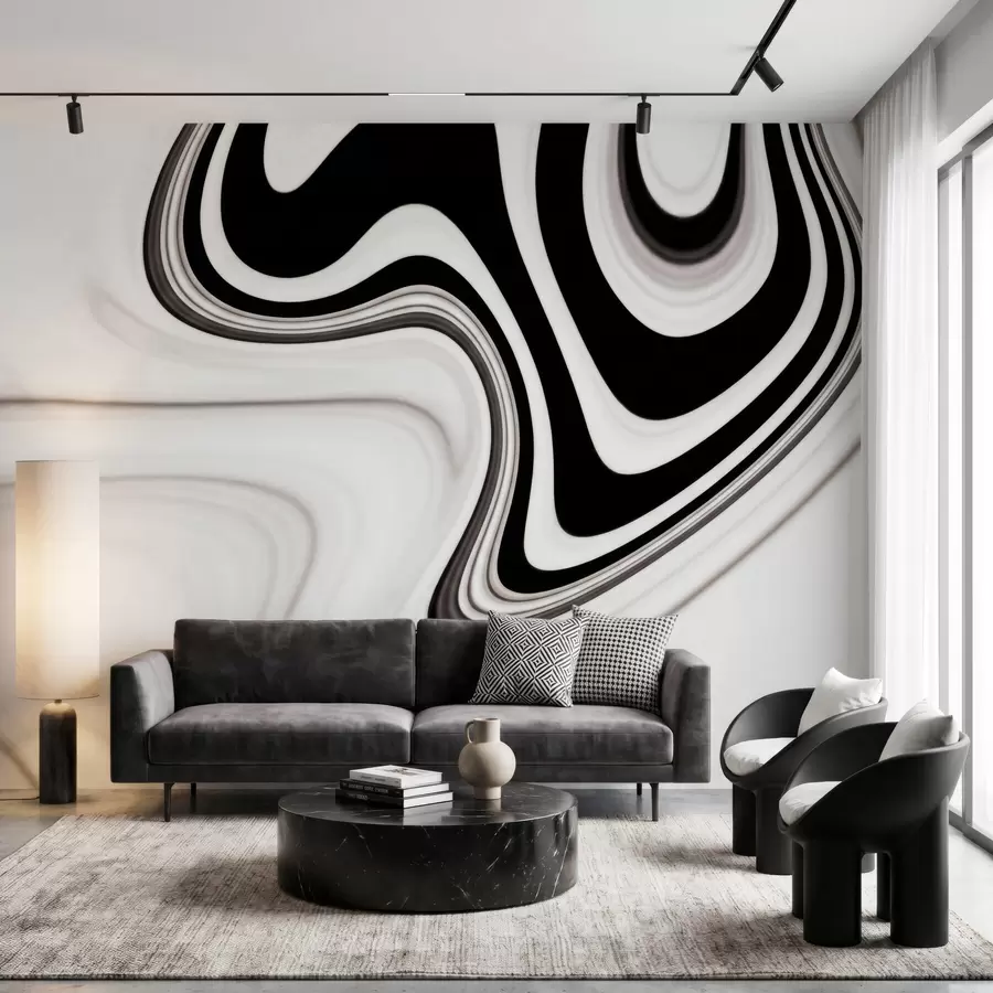 Fototapet Abstraktní tapeta s vlnícími se černobílými vlnami v moderním minimalistickém stylu w09877
