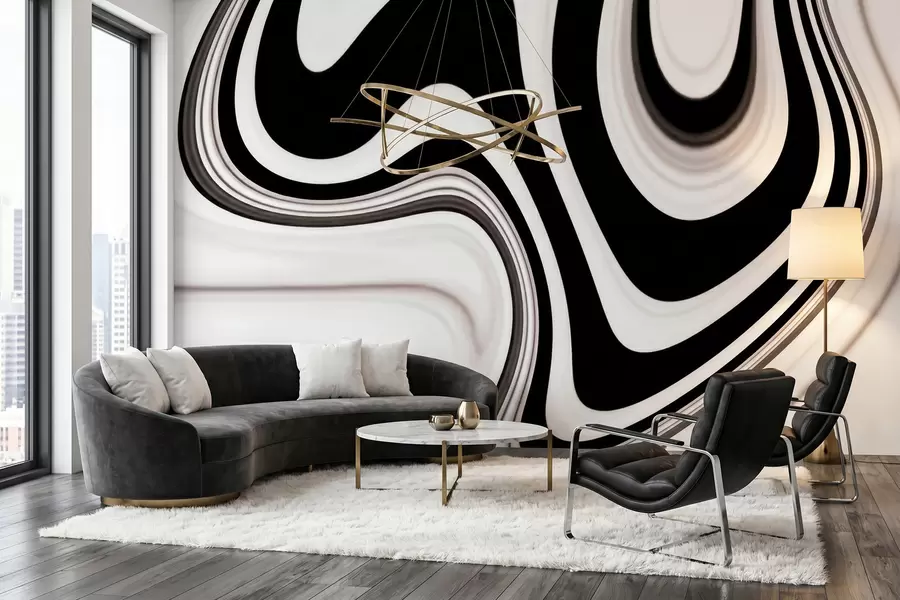 Fototapet Abstraktní tapeta s vlnícími se černobílými vlnami v moderním minimalistickém stylu w09877