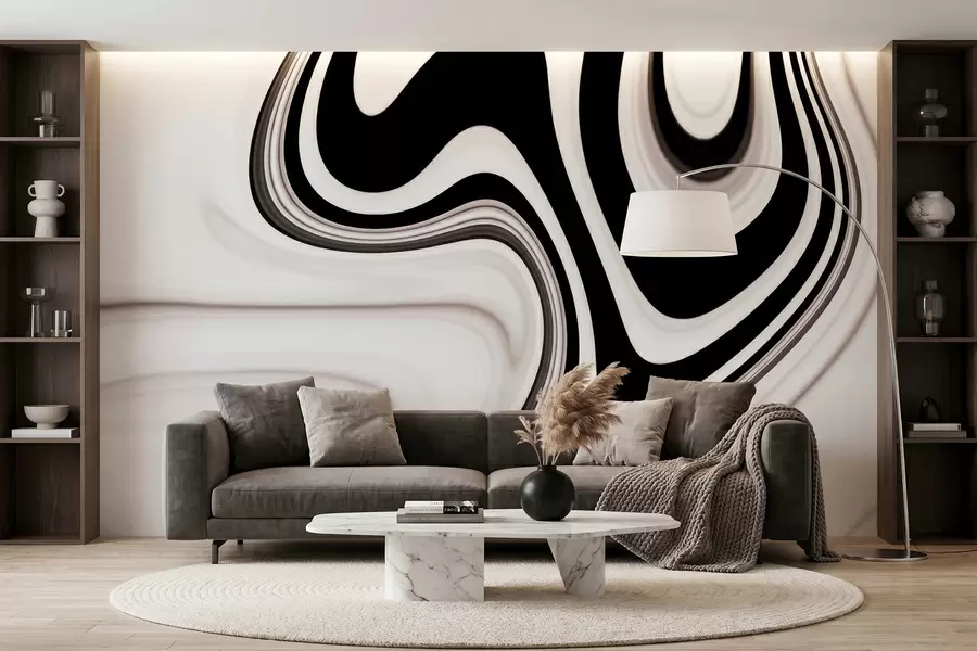 Fototapet Abstraktní tapeta s vlnícími se černobílými vlnami v moderním minimalistickém stylu w09877