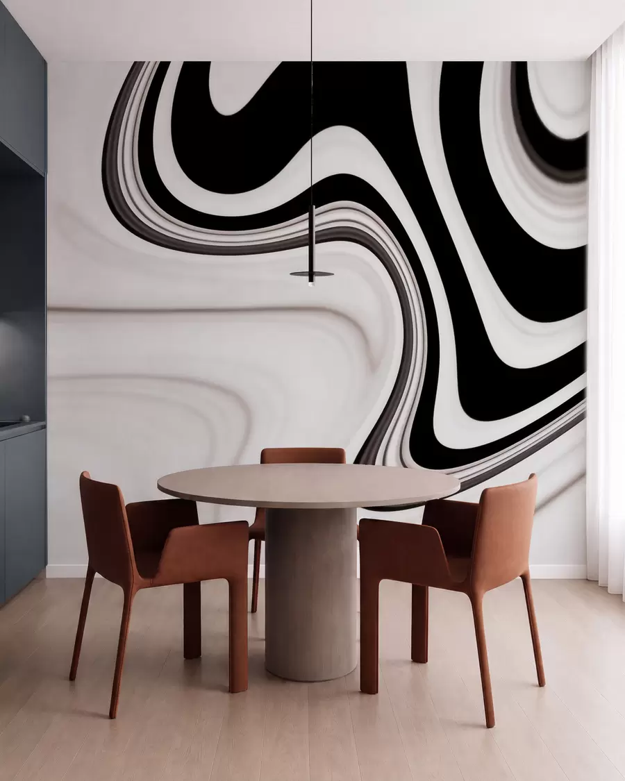 Fototapet Abstraktní tapeta s vlnícími se černobílými vlnami v moderním minimalistickém stylu w09877