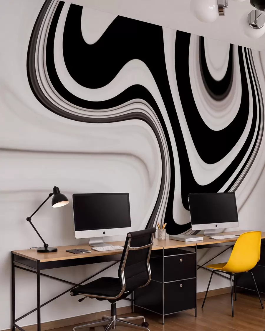 Fototapet Abstraktní tapeta s vlnícími se černobílými vlnami v moderním minimalistickém stylu w09877