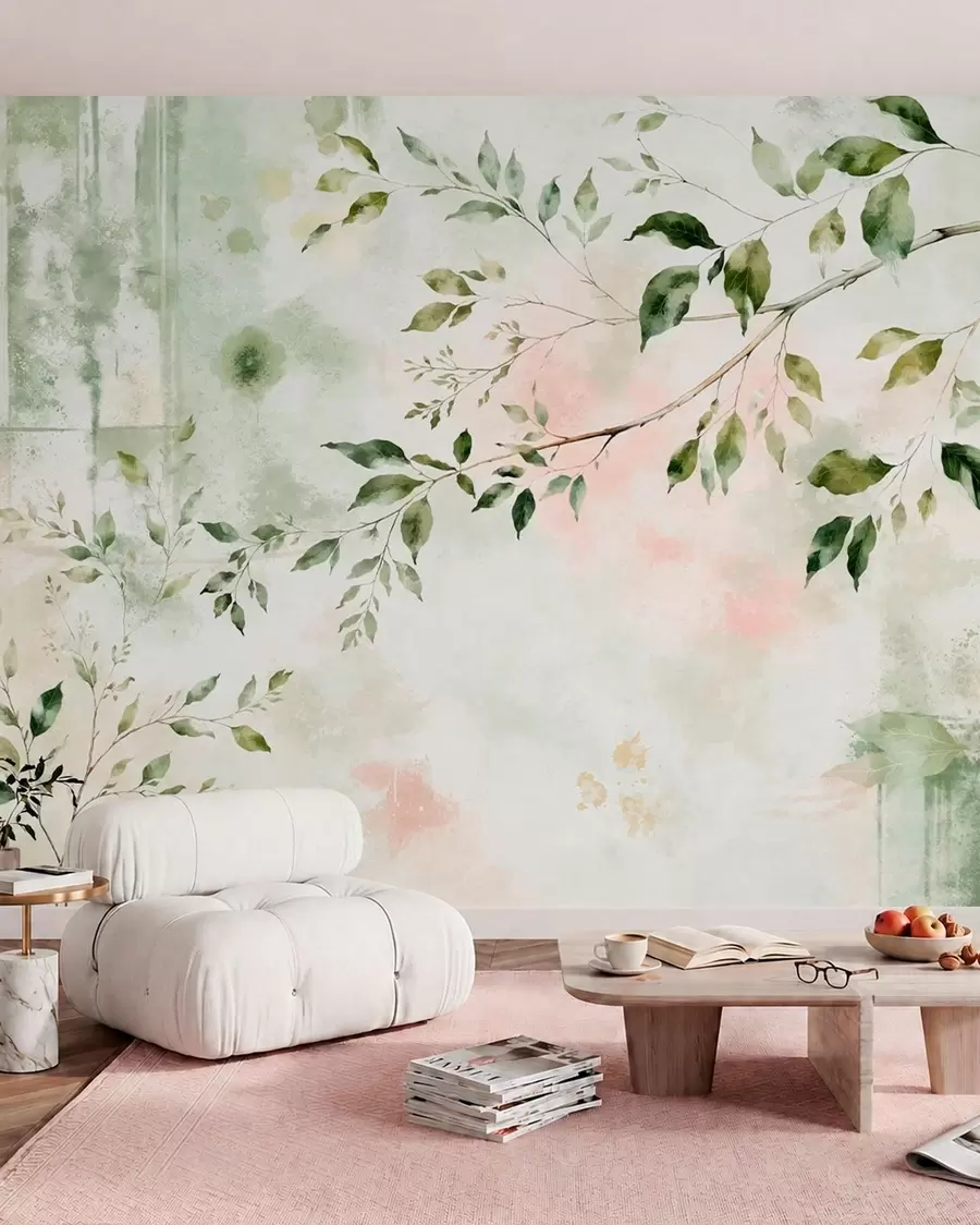 Fototapet Akvarelová kresba listnaté větve na světlém pozadí w05688