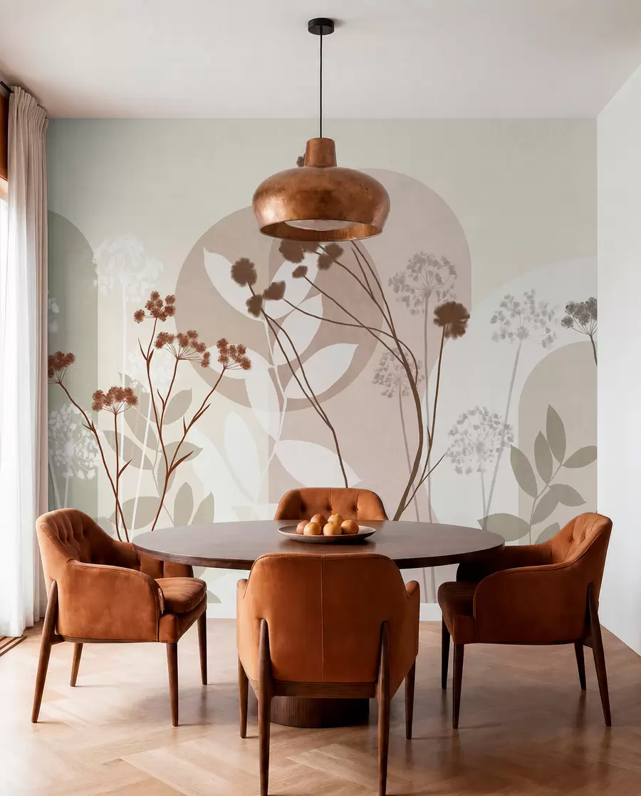 Fototapet Botanická a minimalistická kompozice ze sušených květů a listů s abstraktními geometrickými prvky w09906v1