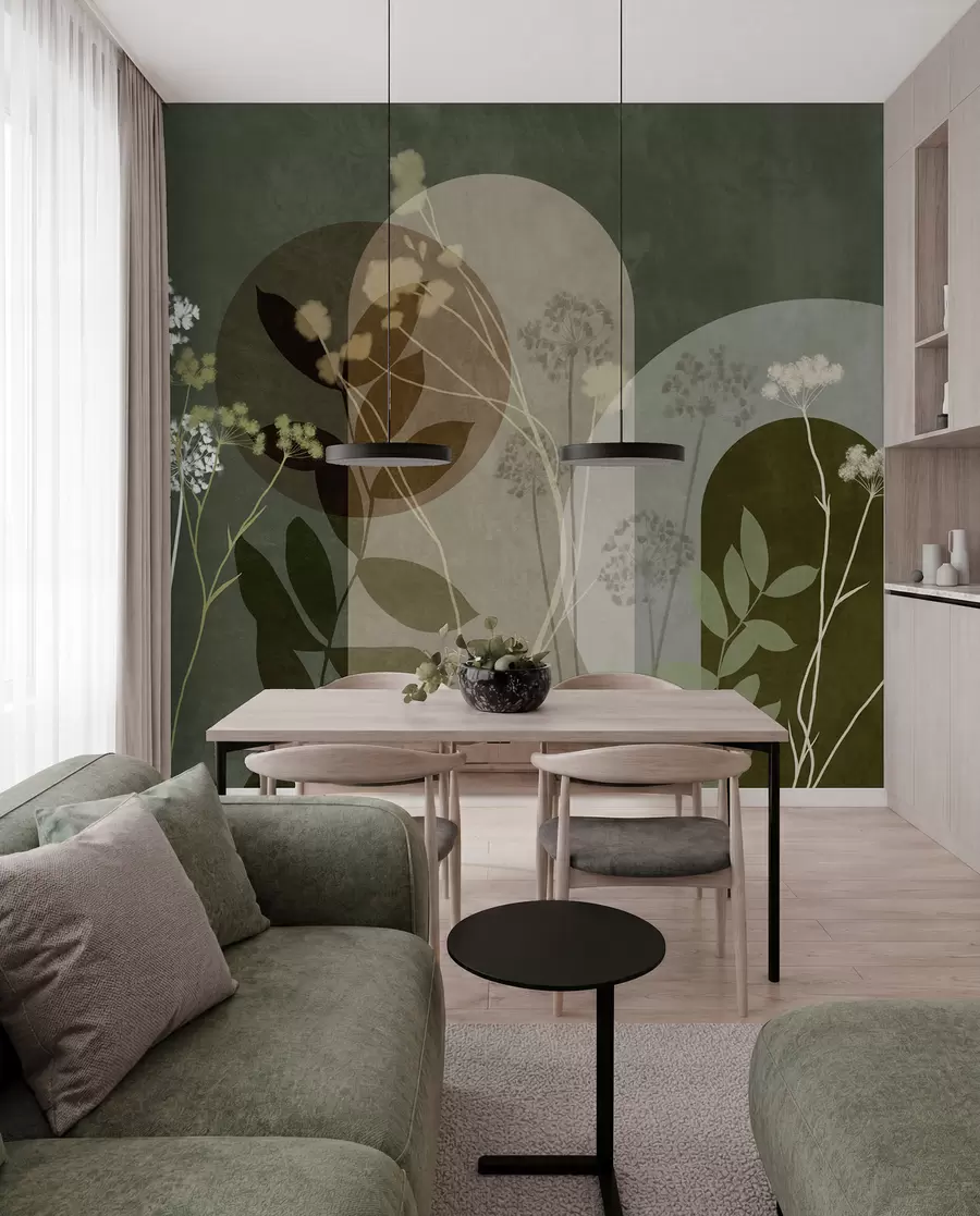 Fototapet Botanická a minimalistická kompozice ze sušených květin a listů s abstraktními geometrickými prvky w09906v2