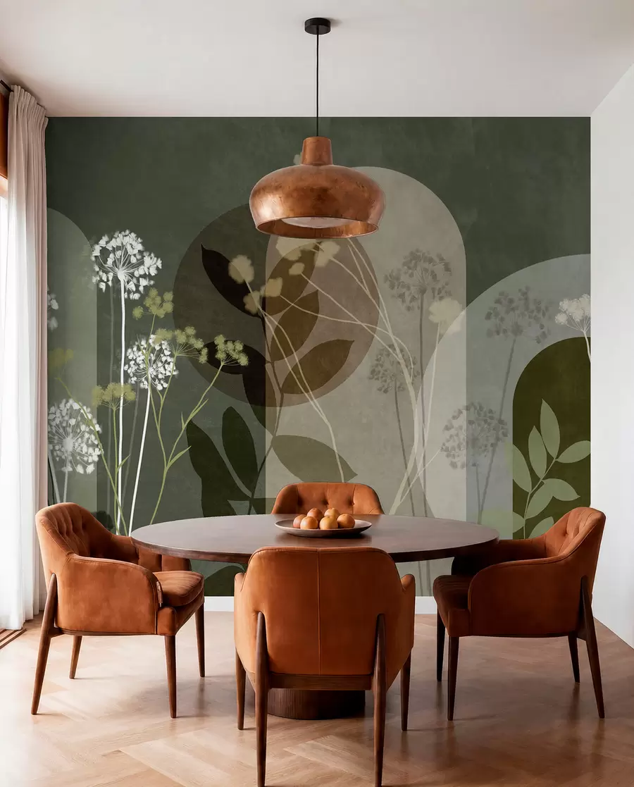 Fototapet Botanická a minimalistická kompozice ze sušených květin a listů s abstraktními geometrickými prvky w09906v2