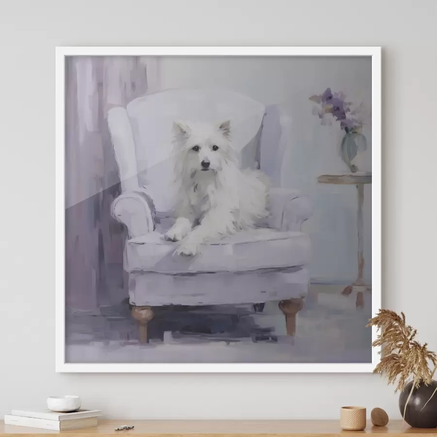 Fototapet Pes na židli, imitace obrazu f49596