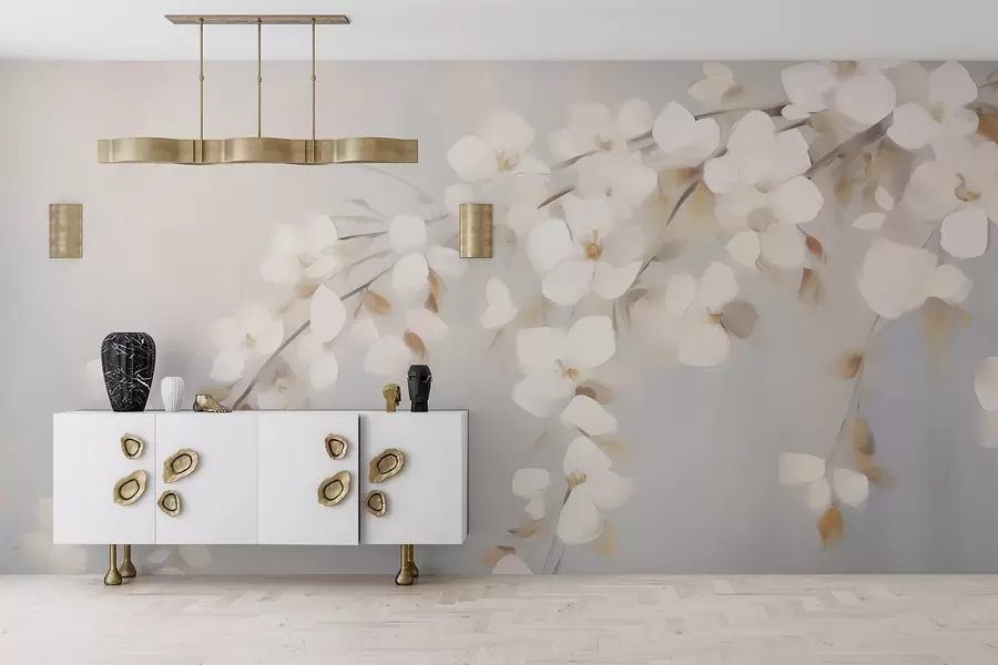 Fototapet Abstraktní větev s květy – imitace malby w05665
