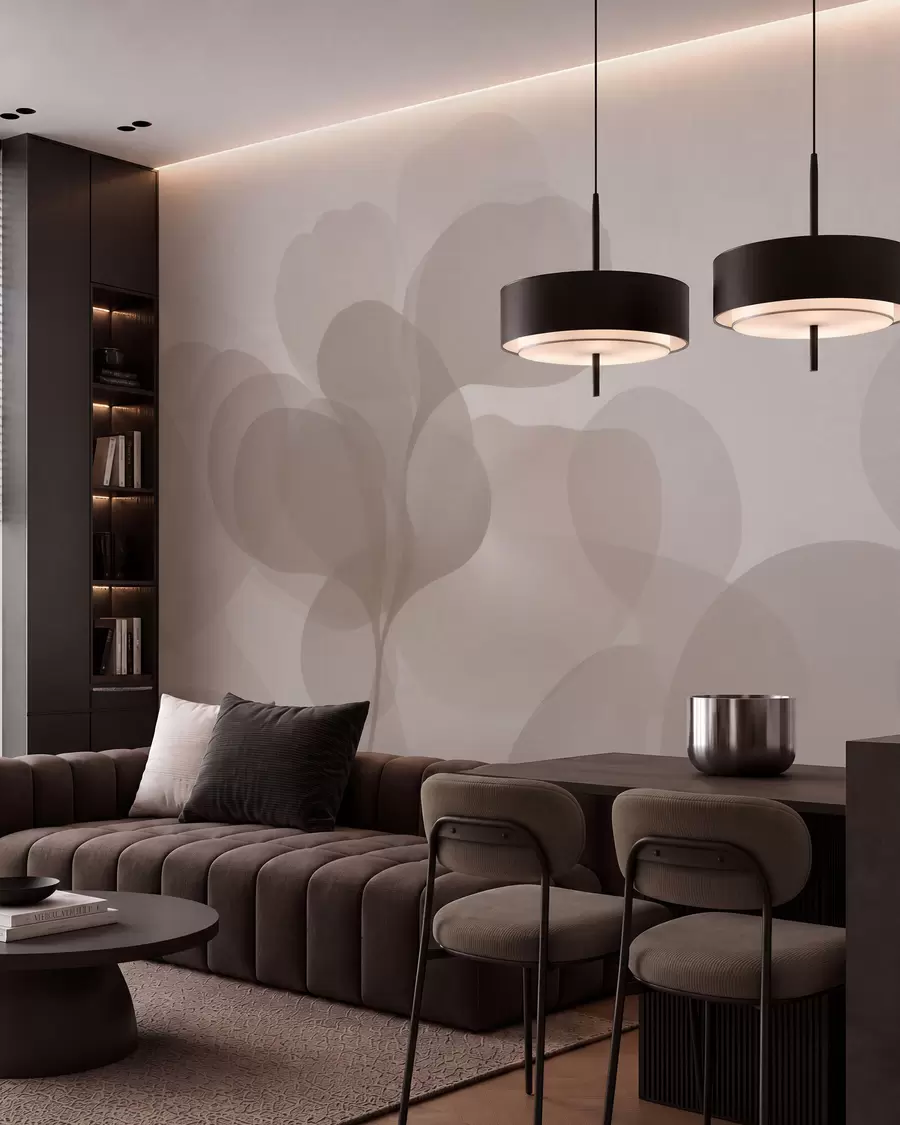 Fototapet Poloprůhledné abstraktní botanické siluety v teplých béžových odstínech w09925