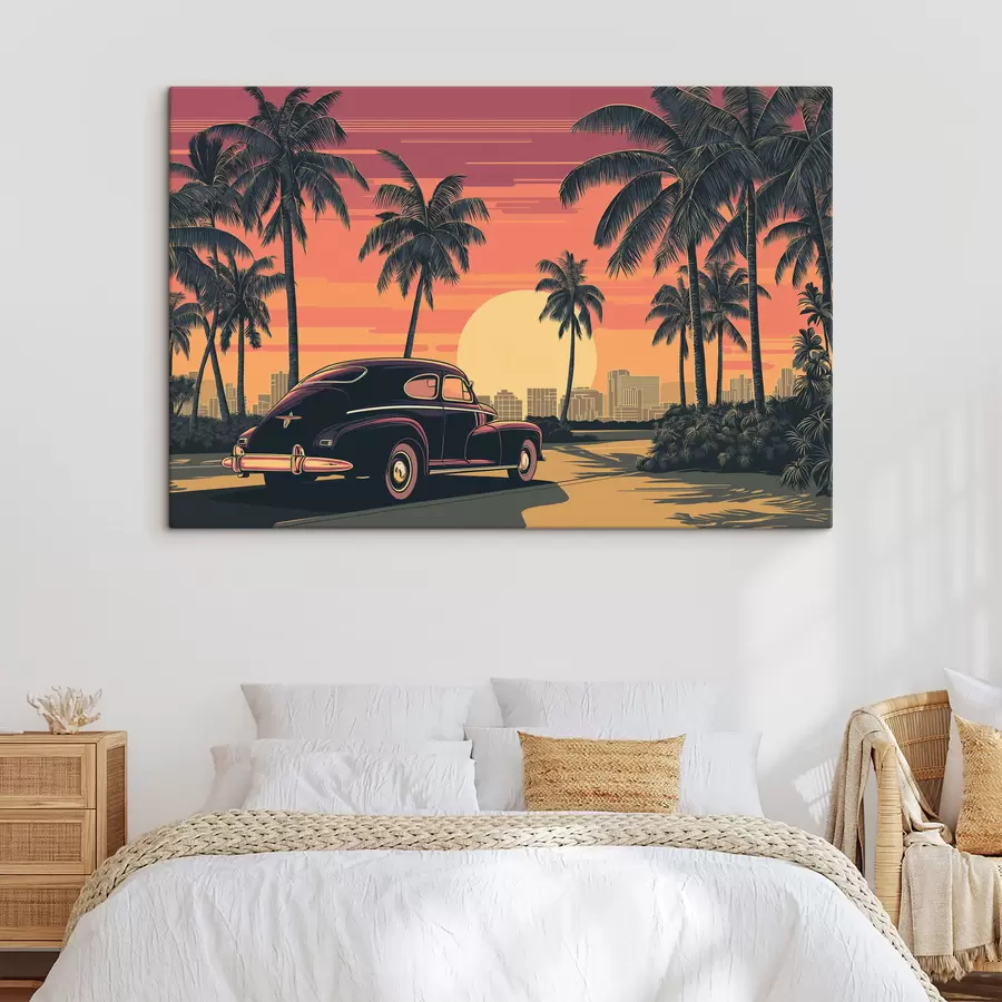 Obraz Retro auto s palmami Č. s49833