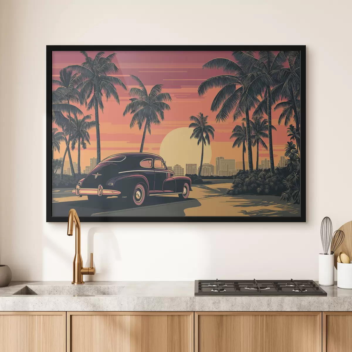 Poster Retro auto s palmami f49833