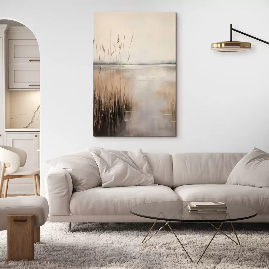 Obraz Vysoké, suché rákosí a trávy v tlumených béžových a hnědých odstínech Č. s49796
