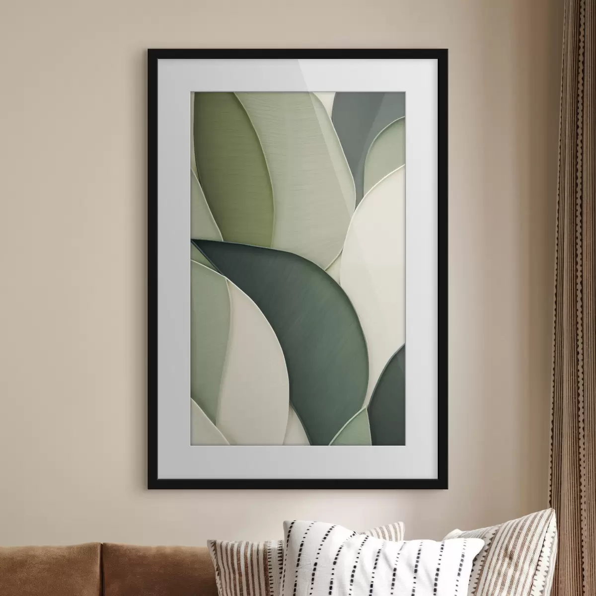 Poster Abstraktní umění s překrývajícími se zelenými a krémovými organickými tvary f49777