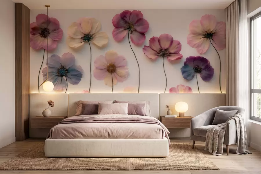 Fototapet Herbářová kompozice s efektem lisovaných květin a 3D texturou w09911
