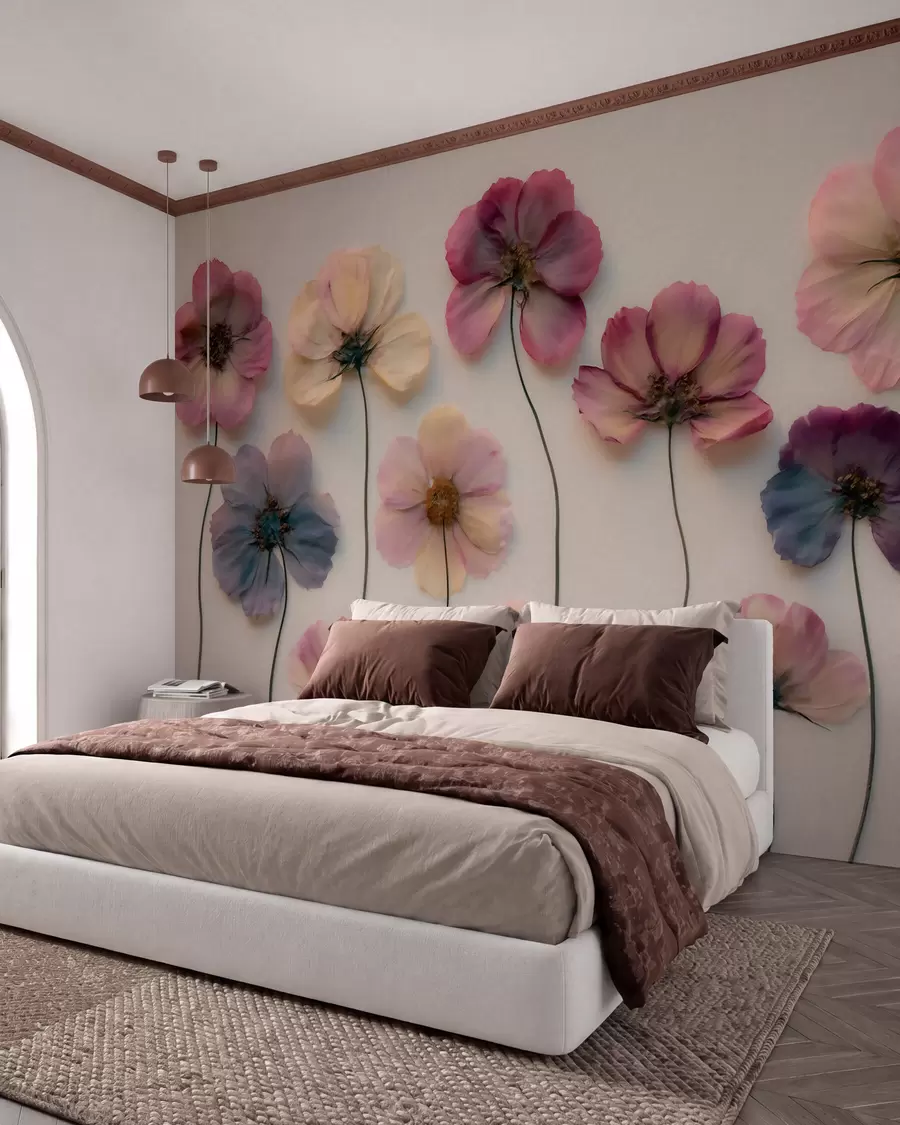 Fototapet Herbářová kompozice s efektem lisovaných květin a 3D texturou w09911