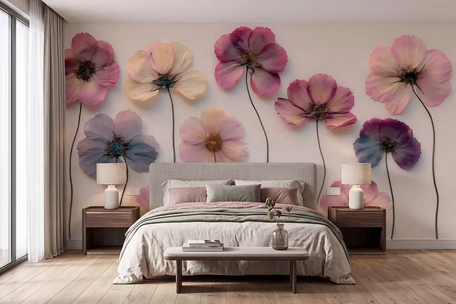 Fototapet Herbářová kompozice s efektem lisovaných květin a 3D texturou w09911