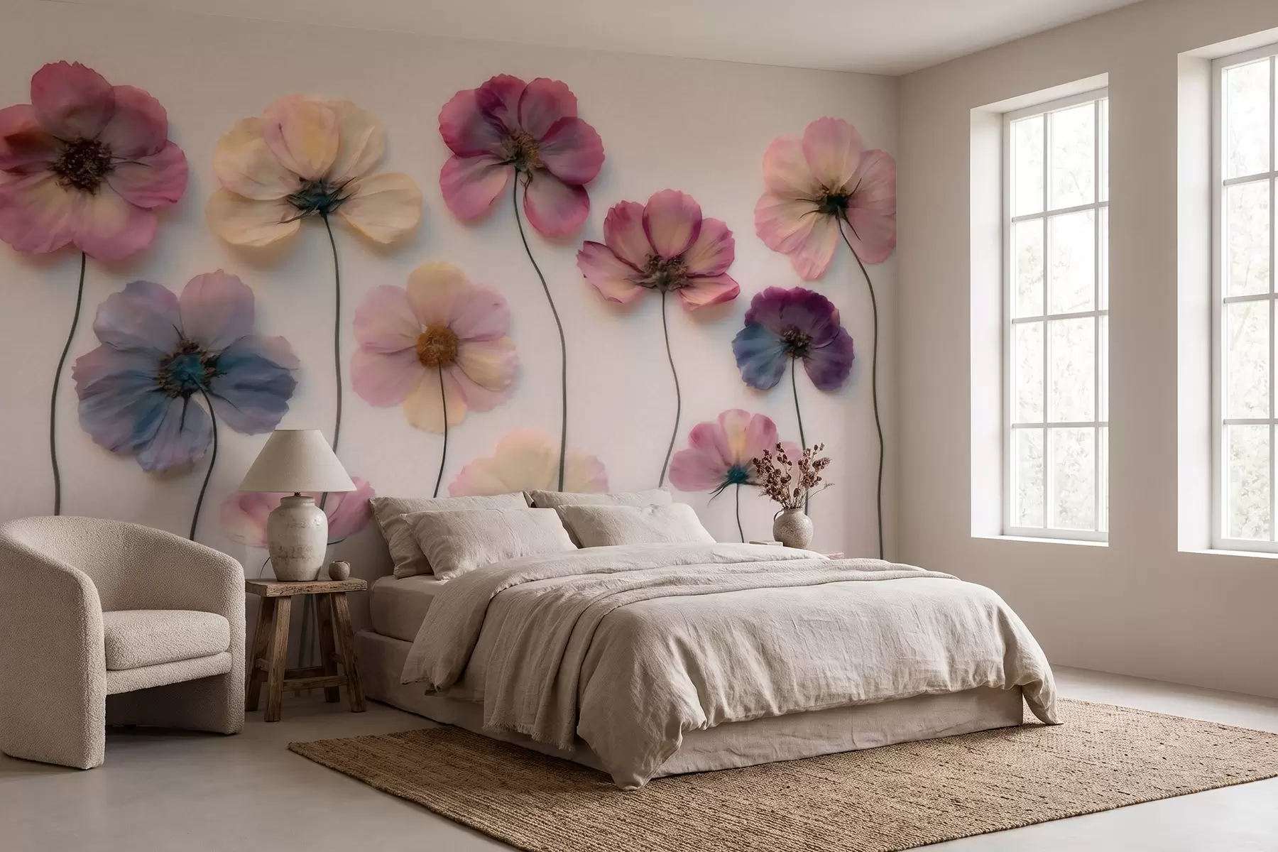 Fototapet Herbářová kompozice s efektem lisovaných květin a 3D texturou w09911