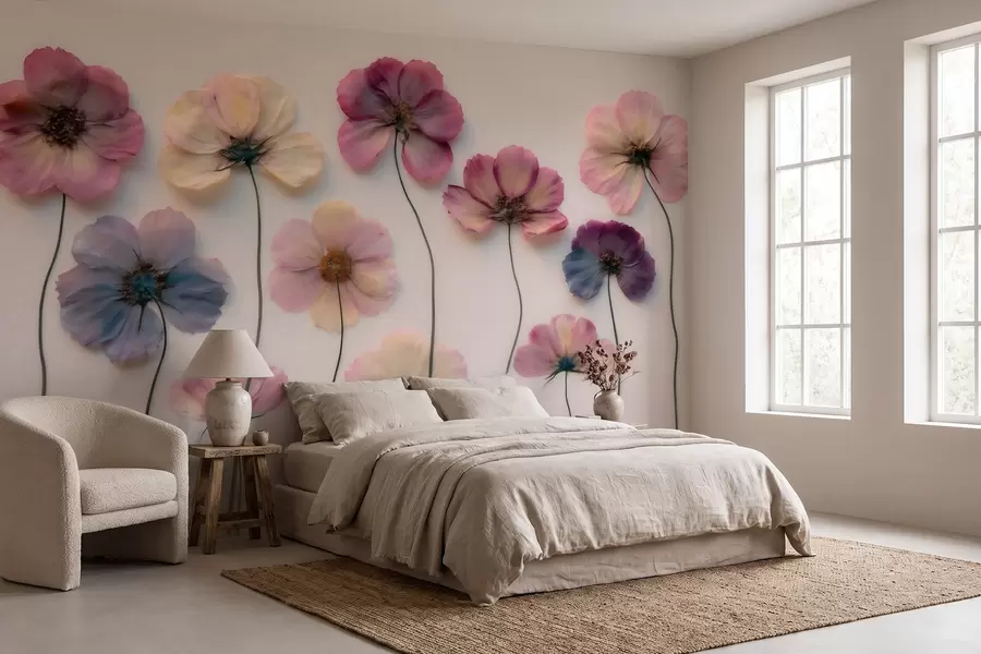 Fototapet Herbářová kompozice s efektem lisovaných květin a 3D texturou w09911