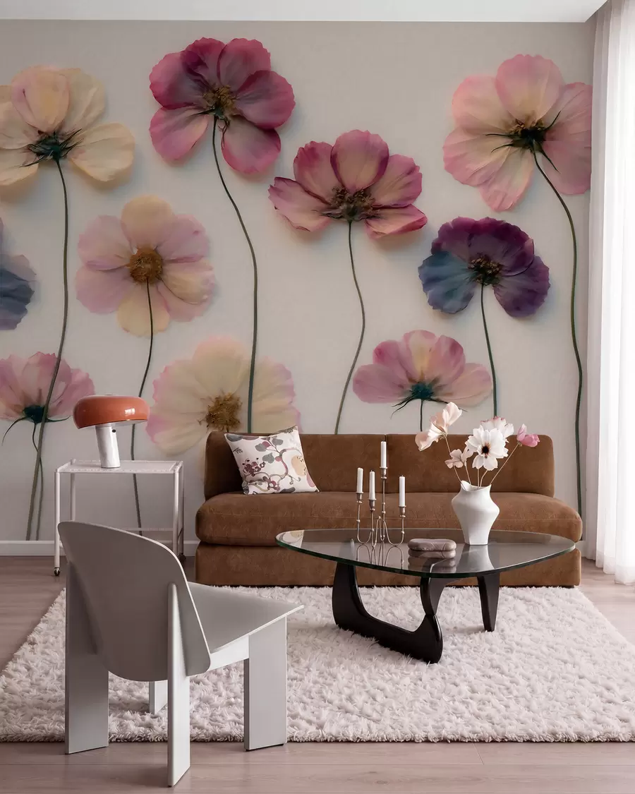 Fototapet Herbářová kompozice s efektem lisovaných květin a 3D texturou w09911