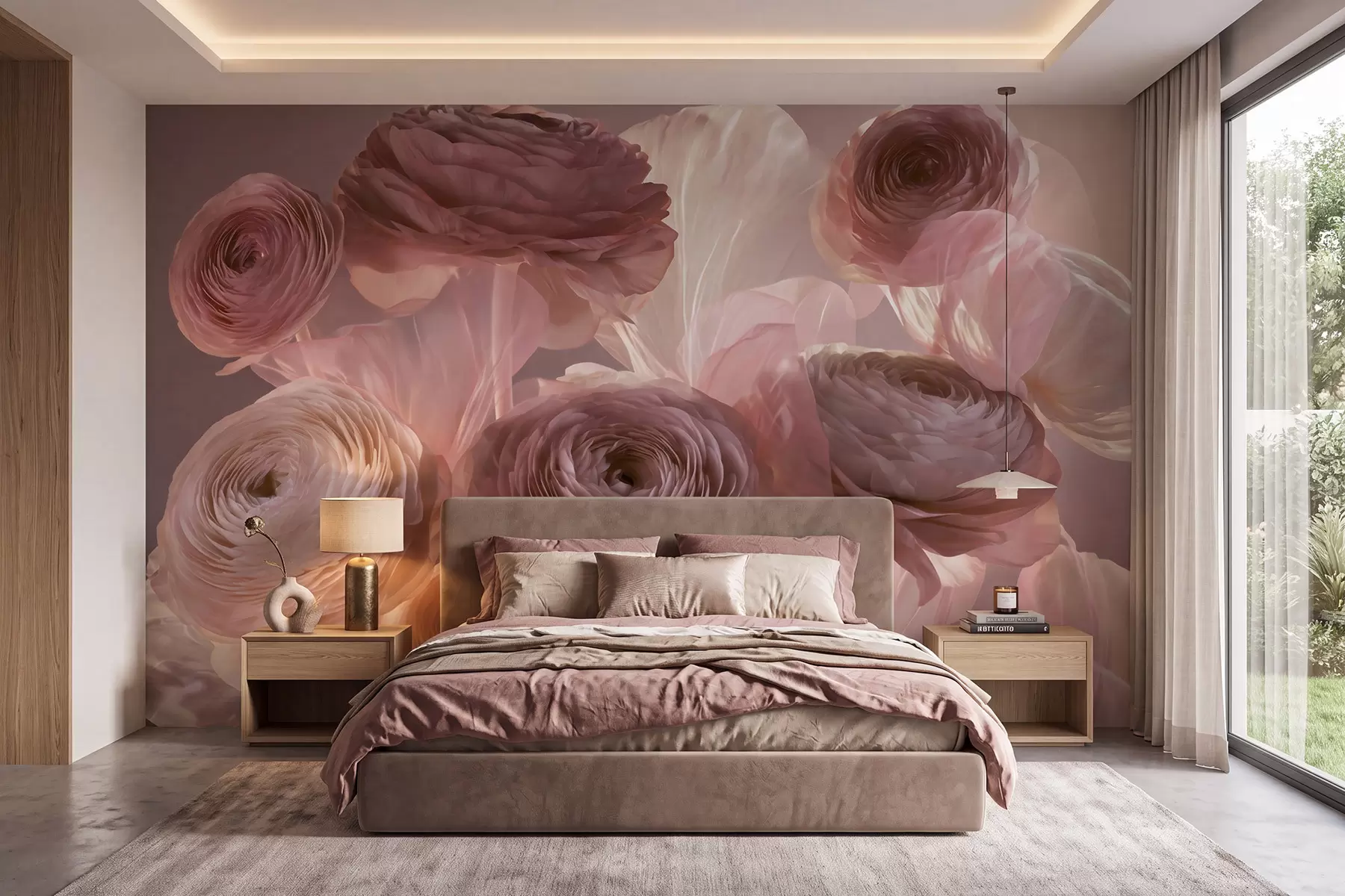 Fototapet Velké umělecké květy ranunculusů v jemných růžových a krémových odstínech w09921
