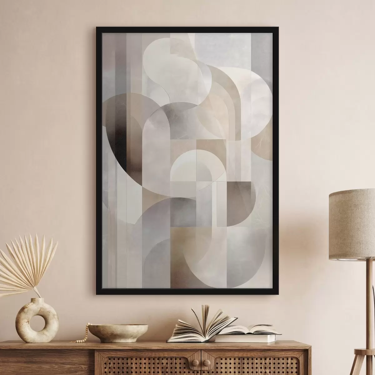 Poster Minimalistická, geometrická a abstraktní kompozice v paletě jemných odstínů béžové, krémové, šedohnědé a šedobéžové f49876