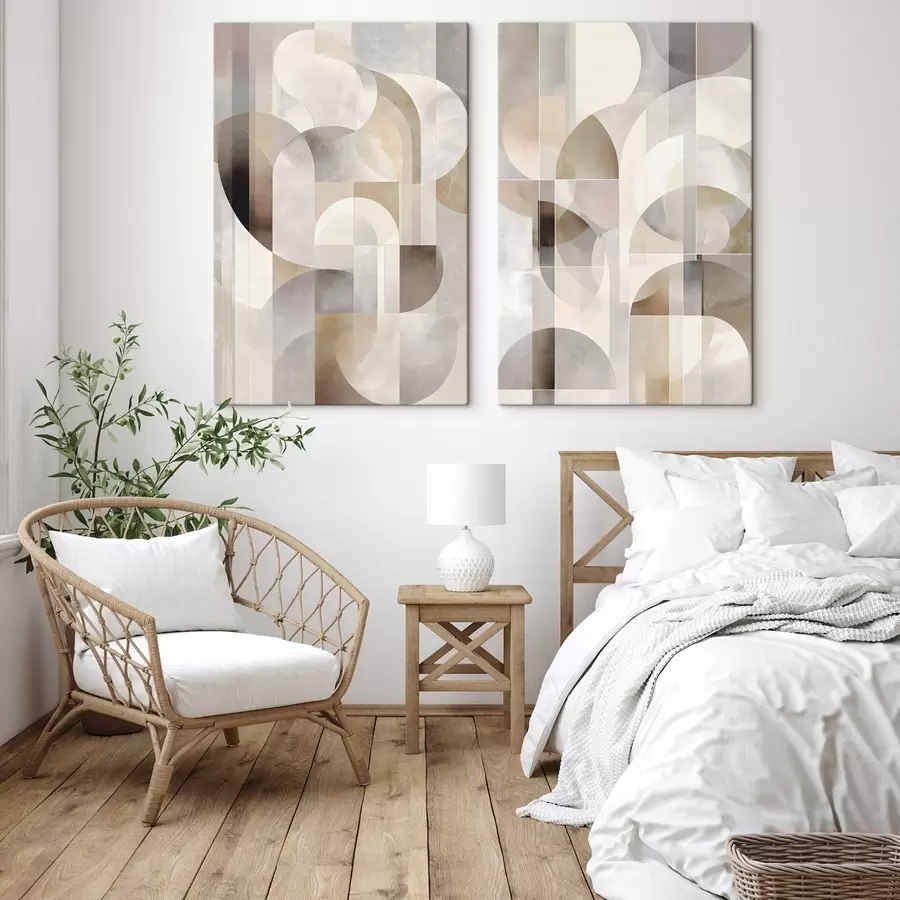 Fototapet Minimalistická, geometrická a abstraktní kompozice v paletě jemných odstínů béžové, krémové, šedohnědé a šedobéžové m30725