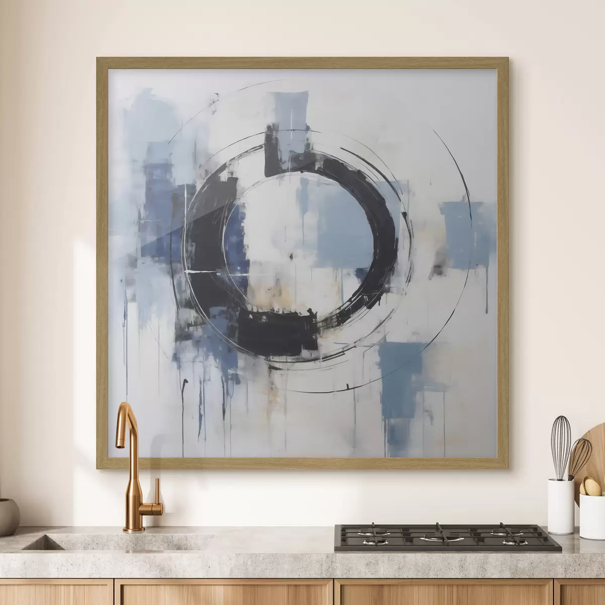 Poster Abstraktní kompozice s kruhovým motivem, imitace malby f49899