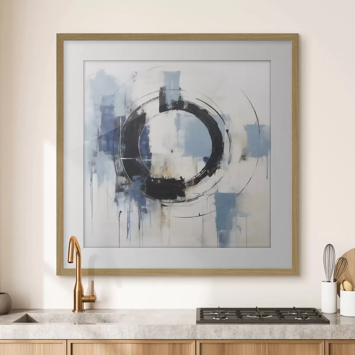 Poster Abstraktní kompozice s kruhovým motivem, imitace malby f49899