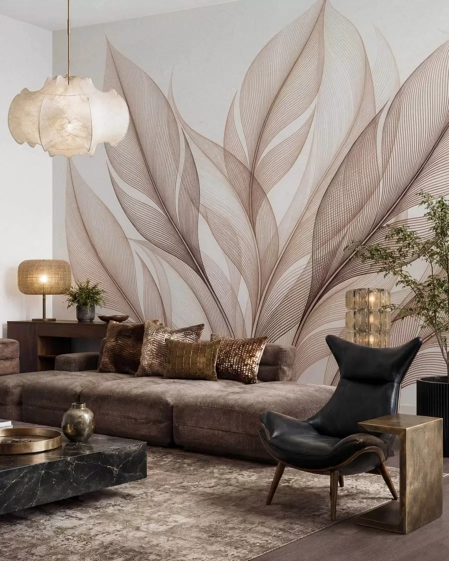 Fototapet Elegantní botanická kompozice s velkými stylizovanými listy w09944