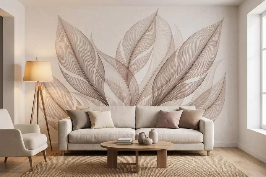 Fototapet Elegantní botanická kompozice s velkými stylizovanými listy w09944