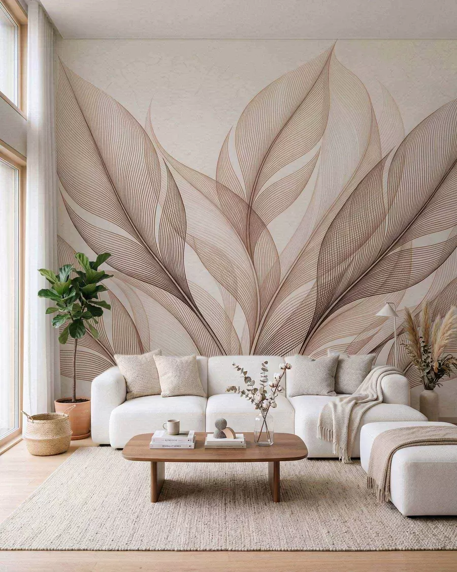 Fototapet Elegantní botanická kompozice s velkými stylizovanými listy w09944