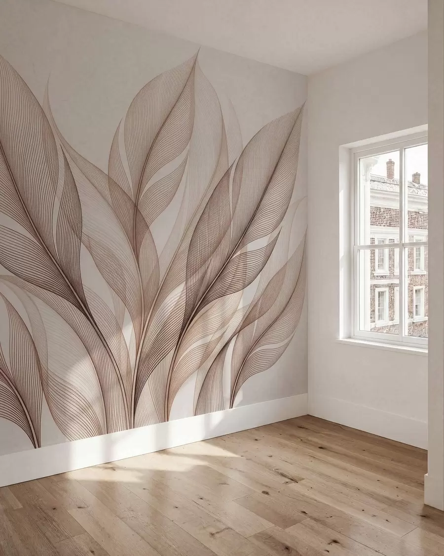 Fototapet Elegantní botanická kompozice s velkými stylizovanými listy w09944