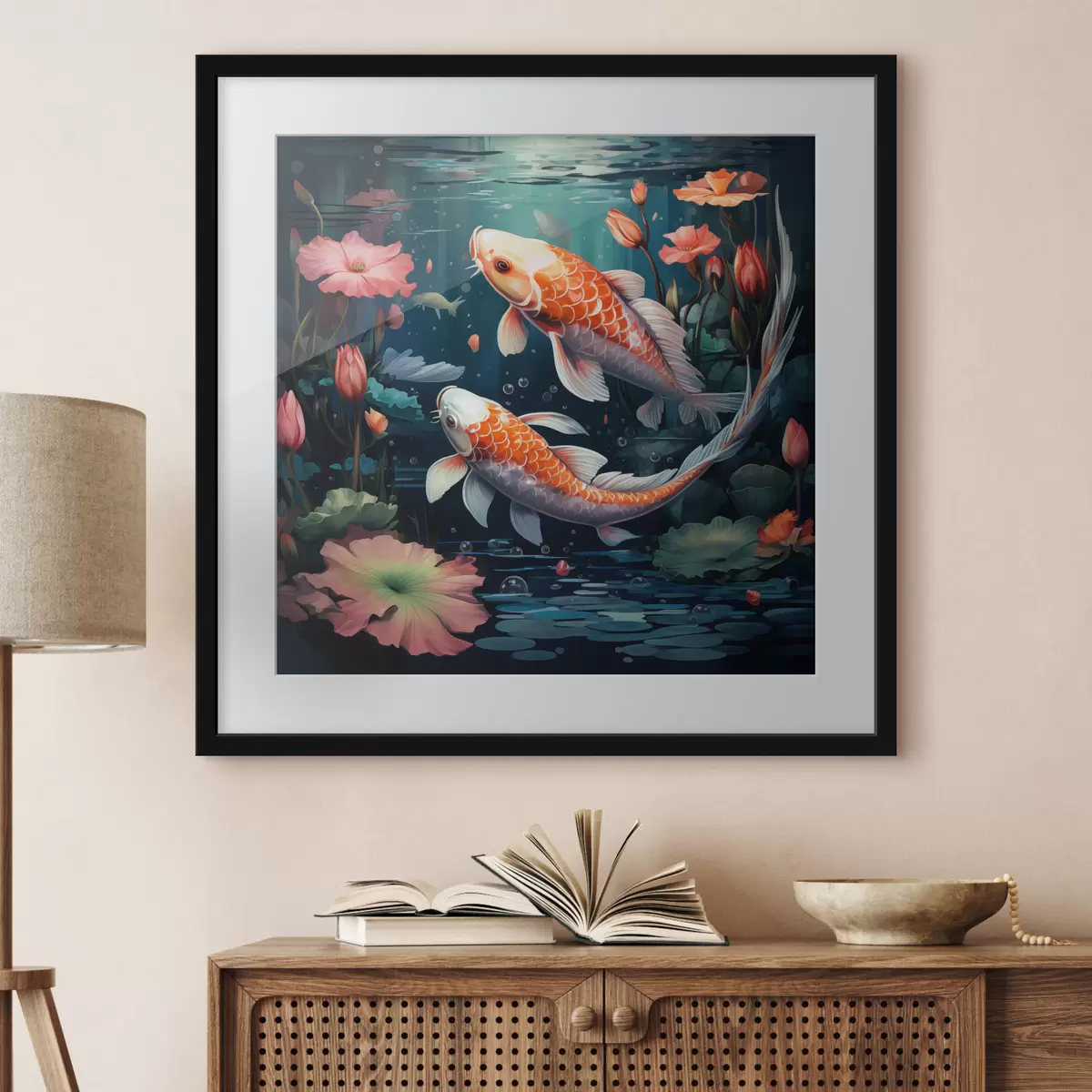 Poster Koi kapr s lotosy f50038