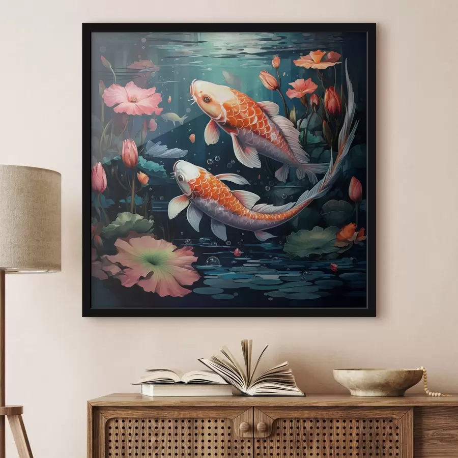 Fototapet Koi kapr s lotosy f50038