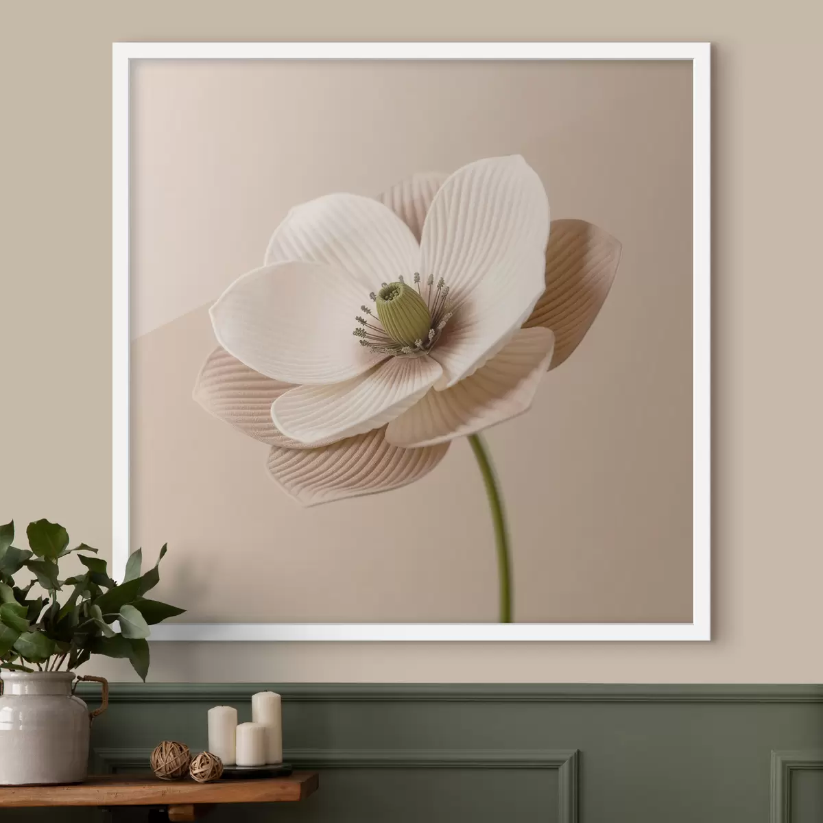Poster Květina s reliéfními okvětními lístky v béžové barevné škále v minimalistickém stylu f49719
