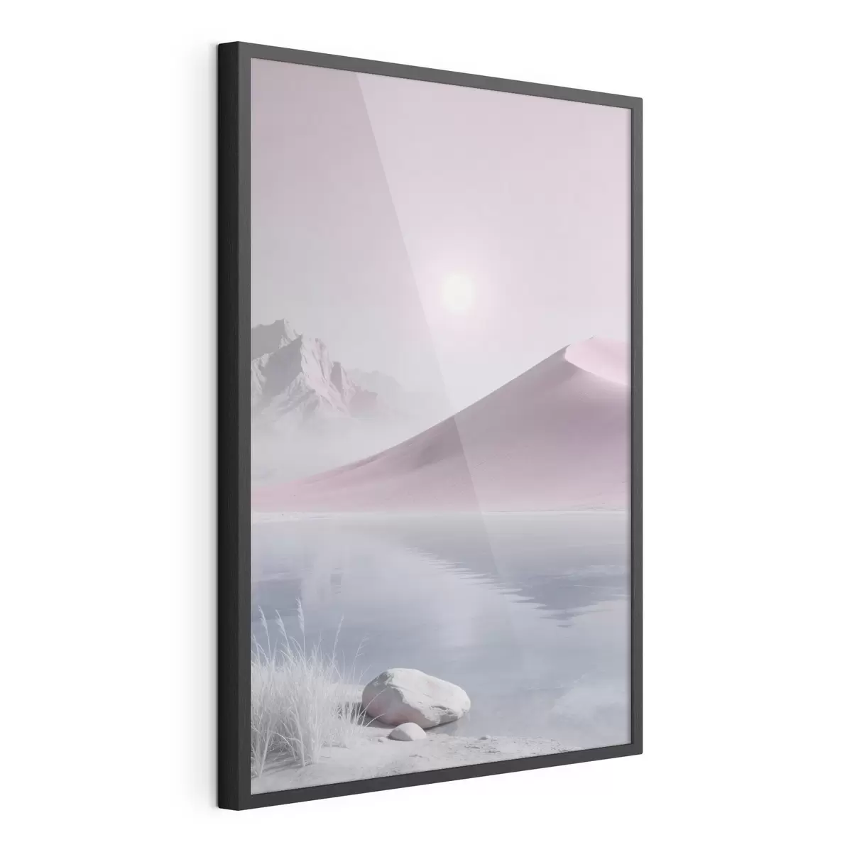 Poster Horské jezero u písčitého kopce v pastelových barvách f49725