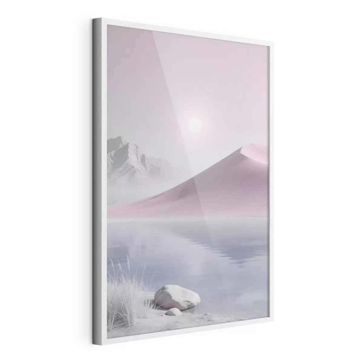 Poster Horské jezero u písčitého kopce v pastelových barvách f49725