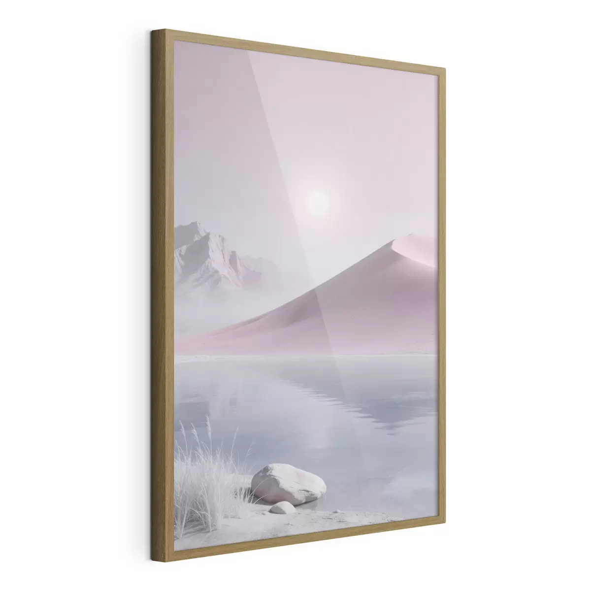 Poster Horské jezero u písčitého kopce v pastelových barvách f49725