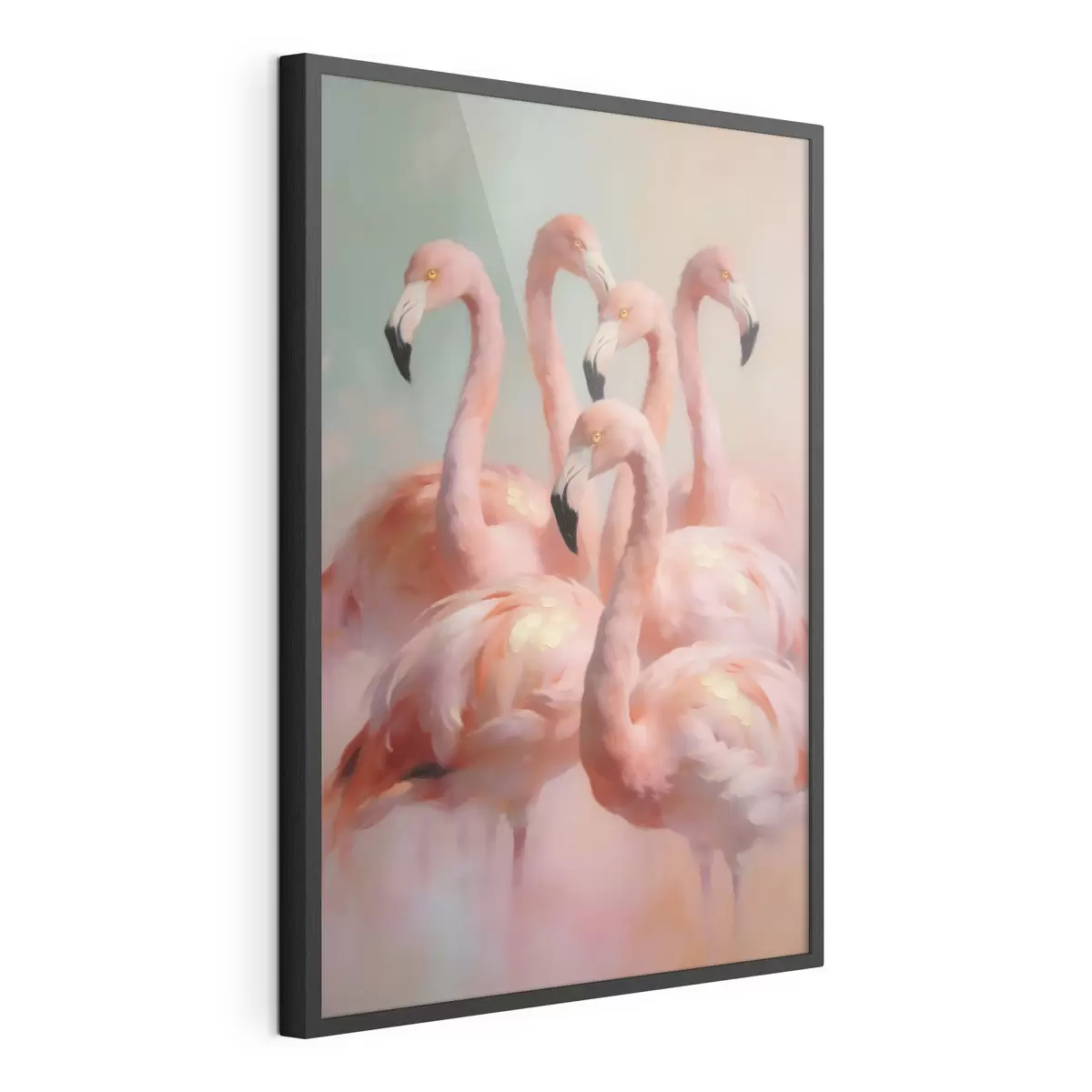 Poster Růžoví plameňáci v jemných pastelových barvách ve stylu olejomalby f49726