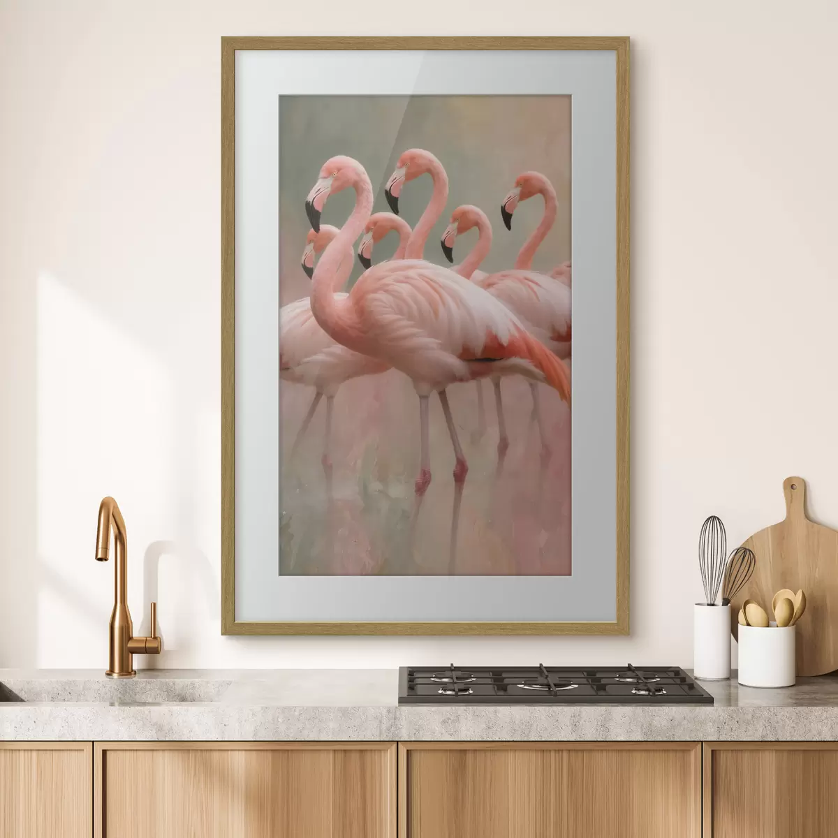 Poster Dekorativní portrét hejna plameňáků v moderním malířském stylu f49727