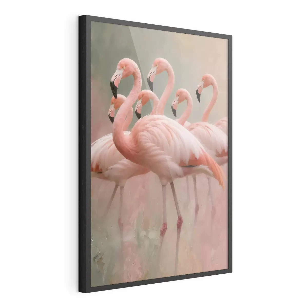 Poster Dekorativní portrét hejna plameňáků v moderním malířském stylu f49727