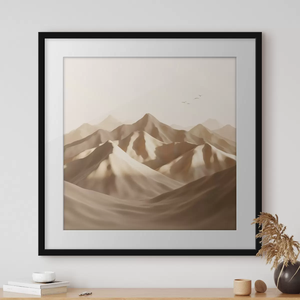 Poster Abstraktní písečné duny se siluetami ptáků v pastelových tónech f49729